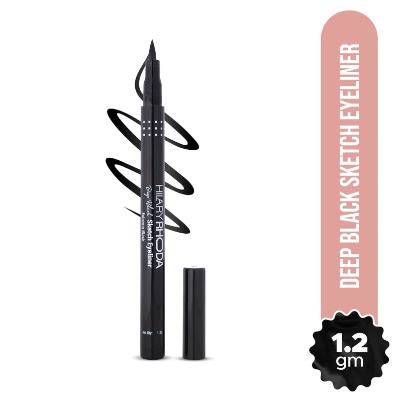 Hilary Rhoda Deep Black Sketch Eyeliner | Waterproof | Deep Black Matte Finish | Smudge-Proof & Long-Lasting Eyeliner for Women | Quick Dry | One Stroke Precision Tip | 1.2g thumbnail 2